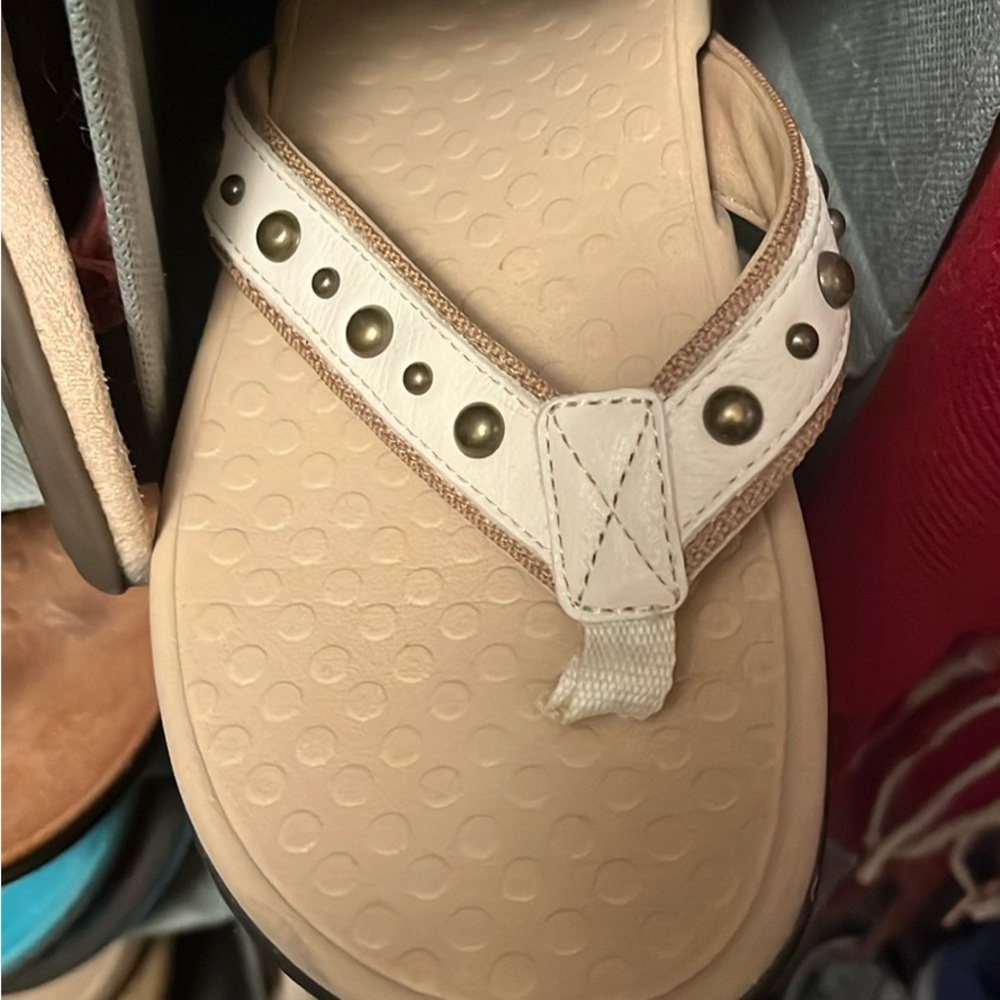 Vionic Cream Sandals With Gold Studs - image 1